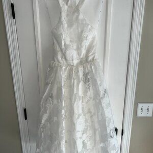 Gorgeous Look White Floral Burnout Halter Midi Dress